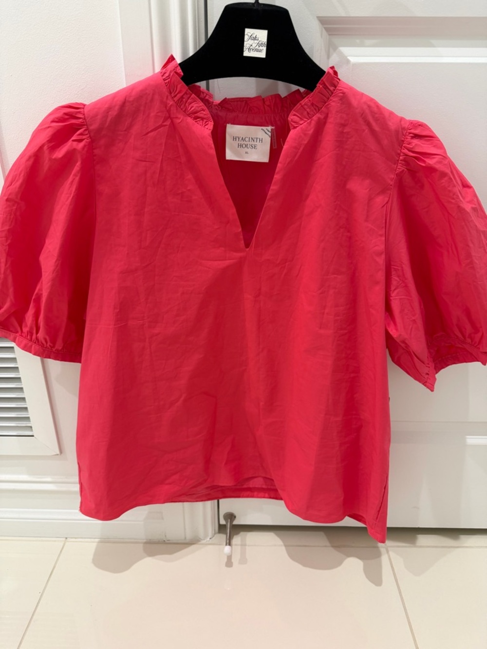 Hyacinth House Pink Puff-Sleeve V-Neck Blouse NWT